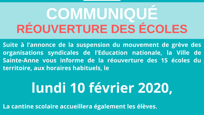 Réouverture des écoles du territoire