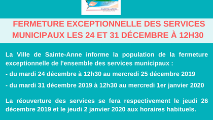 FERMETURE EXCEPTIONNELLE DES SERVICES