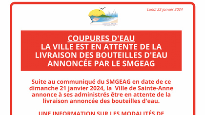Coupures d'eau : la Ville est en attente de la livraison des bouteilles d'eau annoncée par le SMGEAG