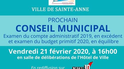 LA VILLE DE SAINTE-ANNE PRÉSENTERA SON COMPTE ADMINISTRATIF 2019, EN EXCÉDENT ET SON BUDGET PRIMITIF 2020, EN ÉQUILIBRE LORS DU 2E CONSEIL MUNICIPAL DE L'ANNEE
