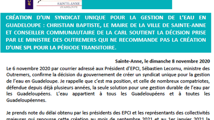 CRÉATION D'UN SYNDICAT UNIQUE POUR LA GESTION DE L'EAU EN GUADELOUPE 