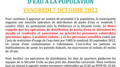 OPÉRATION DE DISTRIBUTION DE PACKS D'EAU À LA POPULATION - VENDREDI 7 OCTOBRE 2022