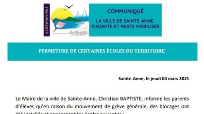 FERMETURE DE CERTAINES ECOLES DU TERRITOIRE 