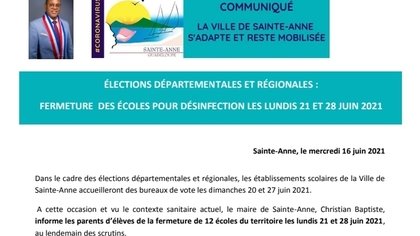 Elections départementales et régionales : fermeture de 12 écoles du territoire pour désinfection les lundis 21 et 28 juin 2021