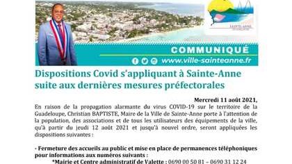 Dispositions Covid s'appliquant à Sainte-Anne suite aux dernières mesures préfectorales 