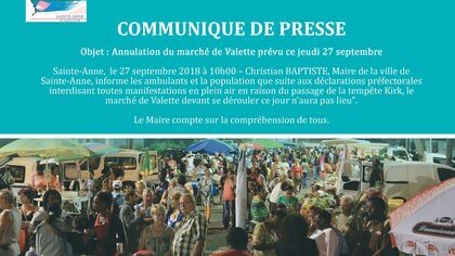 Tempête Kirk - Annulation du marché de Valette 