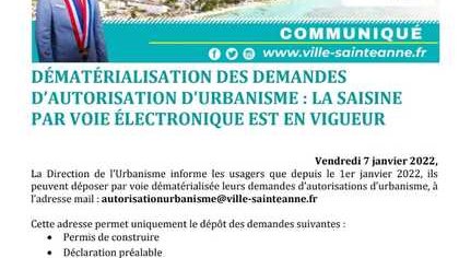 DÉMATÉRIALISATION DES DEMANDES D'AUTORISATION D'URBANISME : LA SAISINE PAR VOIE ÉLECTRONIQUE EST EN VIGUEUR 