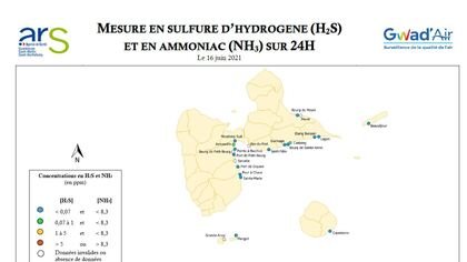 Sargasses : une concentration de sulfure d'hydrogène (H2S) en hausse à Sainte-Anne, mais qui reste inférieure au seuil d'alerte de 1 ppm. 