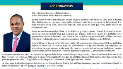 Message du Maire de la Ville de Sainte-anne à la population