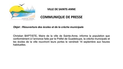 REOUVERTURE DES ECOLES ET DE LA CRECHE MUNICIPALE