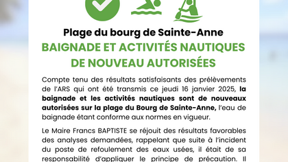 MaJ : Baignade et activités nautiques de nouveau autorisées sur la plage du bourg