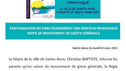 PERTURBATION DU FONCTIONNEMENT DES SERVICES MUNICIPAUX SUITE AU MOUVEMENT DE GRÈVE GÉNÉRALE 