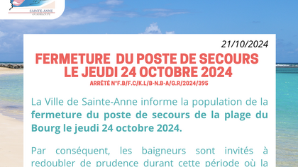 Fermeture du Poste de secours le jeudi 24 octobre 2024