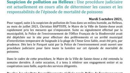 Communiqué de presse suspicion de pollution au Helleux, une procédure judiciaire est actuellement en cours