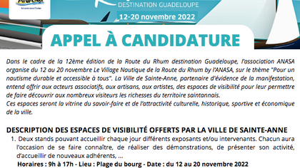 VILLAGE DE LA ROUTE DU RHUM : APPEL À CANDIDATURE