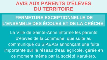 AVIS AUX PARENTS : FERMETURE EXCEPTIONNELLE DE L'ENSEMBLE DES ÉCOLES 