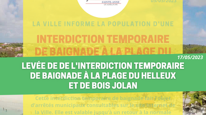 LEVEE DE L'INTERDICTION DE BAIGNADE AUX PLAGES DU HELLEUX ET DE BOIS JOLAN