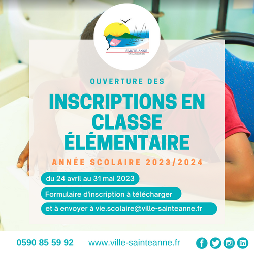 INSCRIPTIONS 2023/2024 EN ÉLÉMENTAIRE SainteAnne